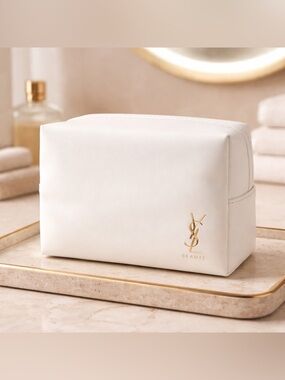 YSL Cosmetics Bag White With Gold Lettering
